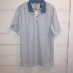 NWT Adidas blue and white stripe polo